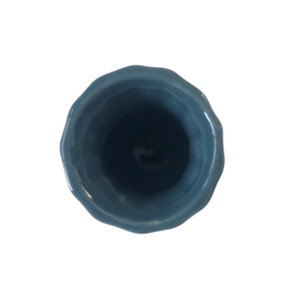 SOLD Dusty Baby Blue Glazed Ceramic Vase With Ridges - Picture 2 of 3